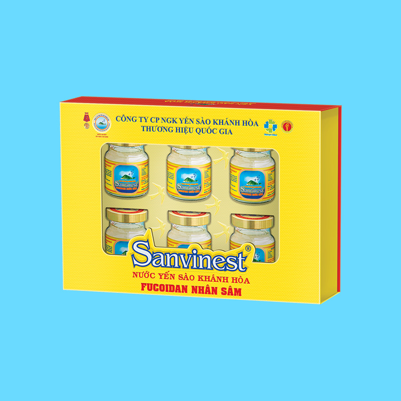 Nước Yến sào Sanvinest Khánh Hòa Fucoidan Nhân sâm hộp 6 lọ 70ml - S207H6