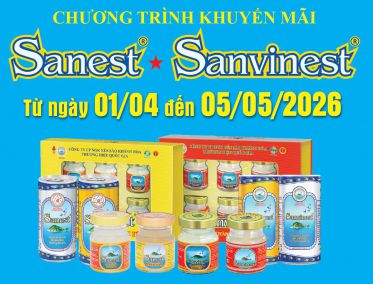 Chương trình khuyến mãi sản phẩm Nước Yến sào Sanest, Sanvinest áp dụng tại hệ thống Cửa hàng GTSP trực thuộc Công ty từ ngày 01/04/2026 đến hết ngày 05/05/2026